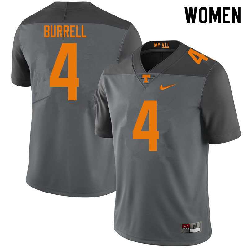 Women #4 Warren Burrell Tennessee Volunteers College Football Jerseys Sale-Gray